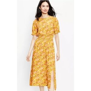 Loft Garden Floral Tie Back Midi Dress Mineral Yellow Size S